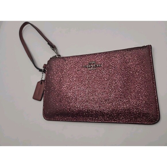 Coach Metallic Cherry Glitter Small Wristlet F64585 Wallet Horses Logo Clutch - Picture 3 of 10